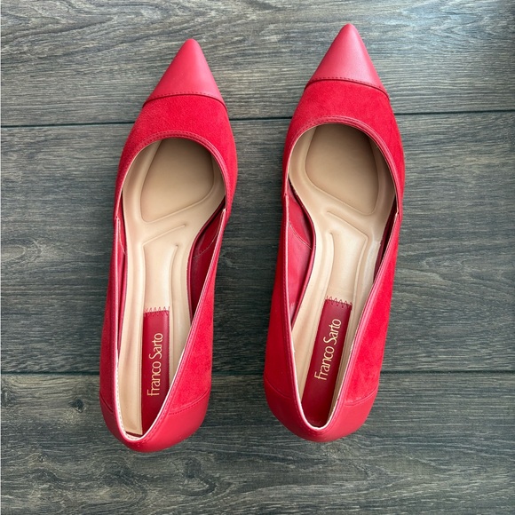 Franco Sarto Shoes - Franco Sarto Red Pointed-Toe Mixed-Material Flats